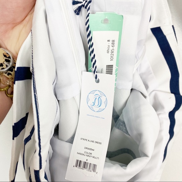 NWT Draper James A-Line Stripe Dress in Navy Stripe - Picture 13 of 13